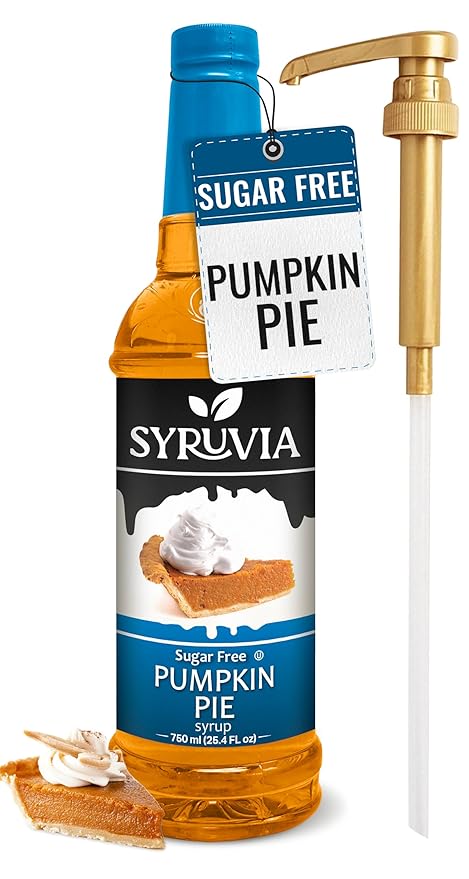 Syruvia Sugar Free Pumpkin Pie Coffee Syrup, Flavored Syrup for Drinks, Lattes, and Desserts – 25.4 fl oz, With Pump