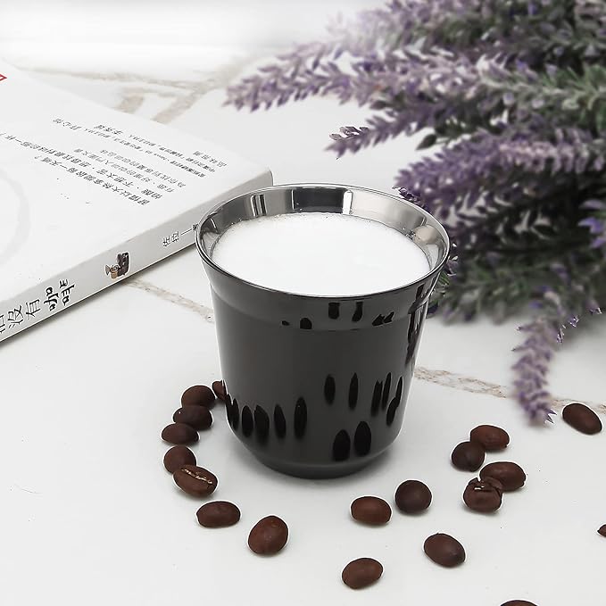 Easyworkz Stainless Steel Espresso Cup 2pcs Set Double Wall Insulated Metal Demitasse Cups 2.5 oz