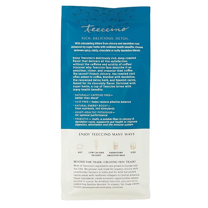 Teeccino Dandelion Vanilla Nut Herbal Coffee - Caffeine-Free Coffee Alternative with Prebiotics, Gluten Free, Acid Free - Medium Roast, 10 oz, Pack of 3