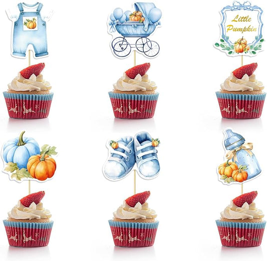 36Pcs Little Pumpkin Cupcake Toppers Blue Pumpkin Cupcake Picks Little Pumpkin Baby Shower Cake Decorations Thanksgiving Party Cake Decorations Kids Birthday Party Supplies