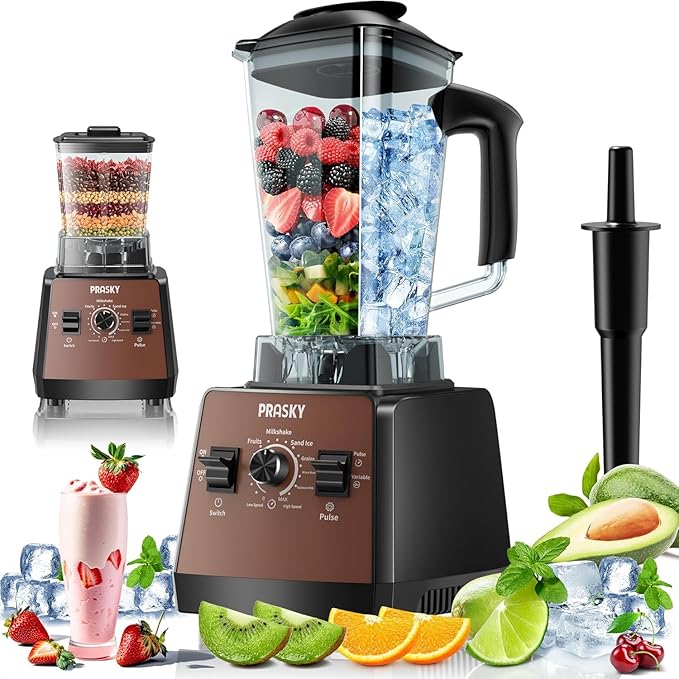 Blenders for Kitchen, Commercial Blender,2400W PRASY Food Processor with 101oz Juice & Grinder Jar, BPA-Free, 25000 RPM Blenders for Smoothies, Ice Crushing, Frozen Fruit (Brown, 2L)