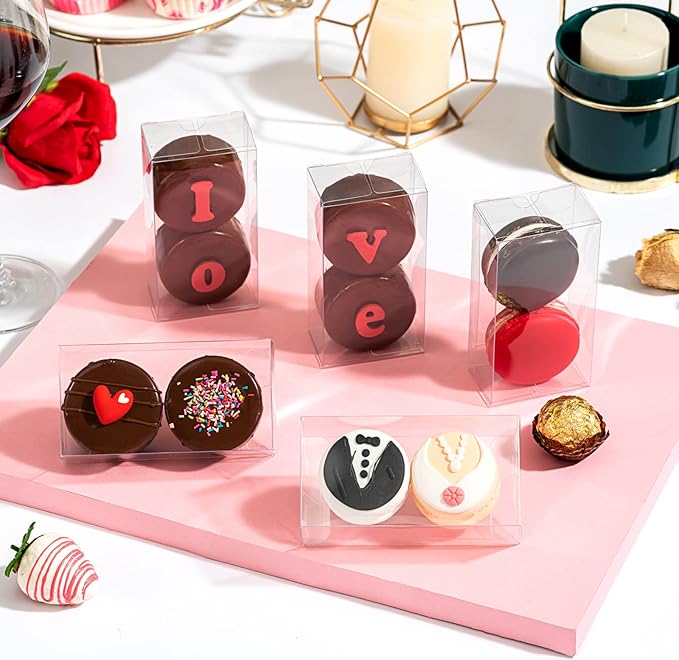 RomanticBaking 37 Pack 4.17" x 2.16" x 1.37" Macaron Boxes for 2 Chocolate Covered Oreo Brownie Truffle Treat Pastry Boxes for Christmas