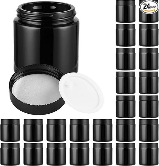 Glass Jars with Lids,Eco-Friendly Cosmetic Containers with Airtight Black Lids & Liners, Multi-Color Options for Cream, Lotion, Body Butter, DIY Skincare Travel Jars (Black, 4oz)