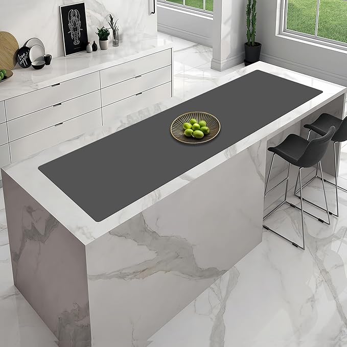 Large Silicone Placemat, 78.7''x15.7''(200cmx40cm) Extra Large Countertop Protector Mat, Heat Resistant Mat for Countertop with Non-Slip, Silicone Mats for Kitchen Counter/Crafts, Dark Gray