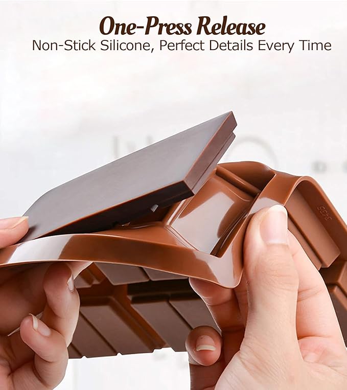 Ugotit Silicone Chocolate Bar Molds, Break-Apart Candy Making Mold Set, Large Rectangle Shape, Brown (2pcs_Model 1)