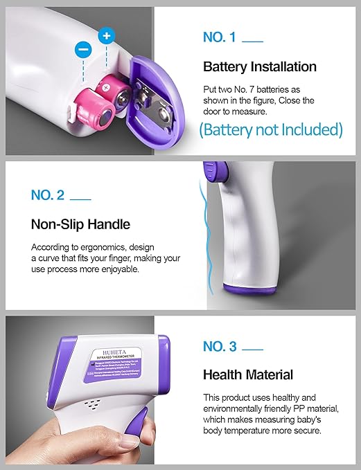 HUHETA Infrared Thermometer for Adults, Non Contact Forehead Thermometer with Fever Alarm, Accurate Reading and Memory Function, Body Temperature & Surface of Objects Use (Purple)
