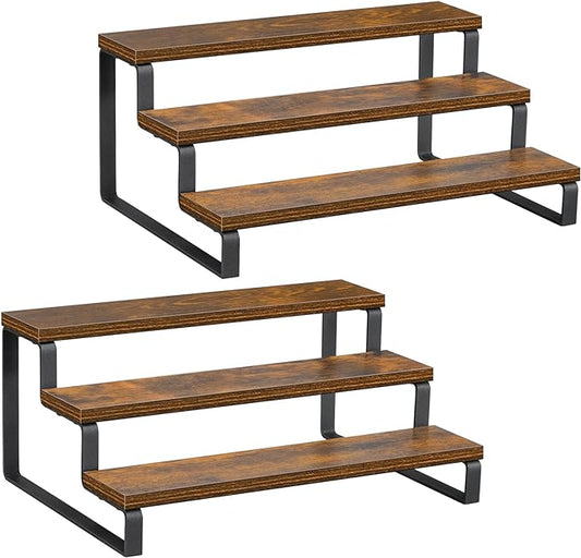 Giikin 3-Tier Spice Rack, 13.8 Inch Wood Countertop Spice Storage Holder, Kitchen Pantry Cabinet Organizer Cupboard for Spice Bottles, Jars, Seasonings, Baking Supplies, Metal Frame(Set of 2)