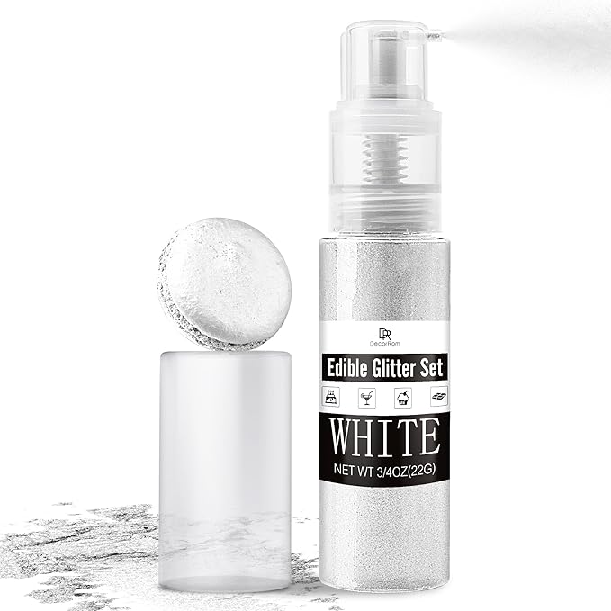 Edible Glitter Spray - 3/4oz Luster Dust Edible Food Grade Glitter Shimmer Dust Powder for Cocktails, Drinks, Cake Decorating - Metallic Food Coloring Powder for Wine, Candy, Cookie, Icing (White)