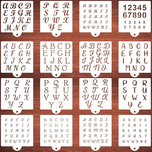 Alphabet Letter Stencils for Cookies Baking - 16 Pack Letter and Number Stencil Templates for Cakes Cookies Baking, Reusable Letter Stencils for Wood Crafts Painting & Cake Cookie Airbrush Decorating