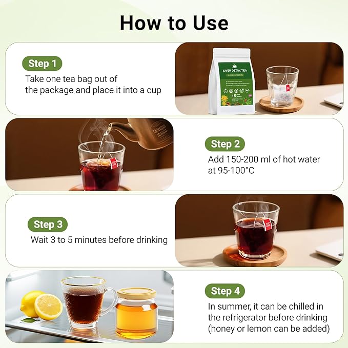 Liver Detox Tea, Chinese Natural Kidney and Liver Cleanse Detox Herbal Tea Support Healthy Kidney Function with 11 Precious Ingredients Formula (30 Bags/2 Pack)