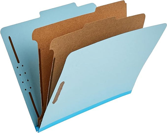 Amazon Basics Classification Folder with Prongs, 100% Recycled, 2 Dividers, 2" Embedded, 12.17 x 10.39 inch (Letter) Size, Light Blue, 10 Count per Box