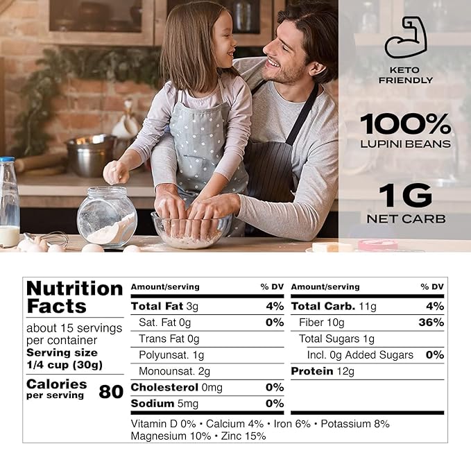 Aviate Lupini FLOUR - Keto & Vegan Friendly Superfood - Non-GMO, Gluten Free, Lupin Flour Keto, High Protein, Low Calorie & Low Carb - Rich in Dietary Fiber and Minerals - 100% Lupin Beans -16 Ounces (Pack of 3)