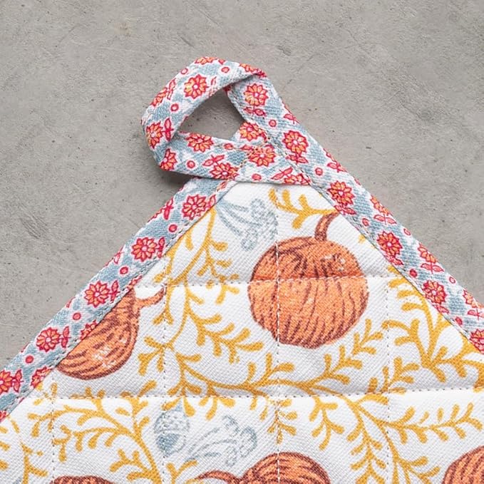 Maison d' Hermine Pot Holders 100% Cotton Heat Resistant Potholders 8" x 8" Hot Pads with Loop BBQ, Cooking, Baking, Grilling, Kitchen, Handling Hot Pans (Pack of 1, Harvest Festival)
