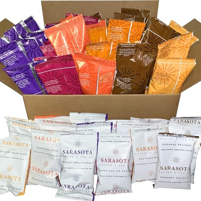 Ground Coffee | Gift Set Sampler Pack Variety Medium, Dark, & Flavored Roast Low Acid Mold Free Pouches | Gourmet Bulk Packets | Highest Rated Individual Premeasured Powder Bags for 12 Cup Drip Maker
