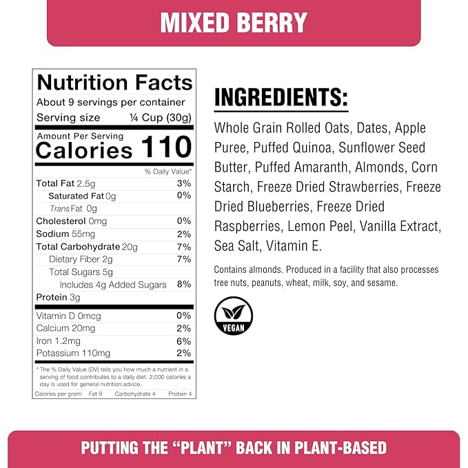 PLANTSTRONG Crispy Mixed Berry Crumble Granola Snack Mix - Whole Grain, Naturally Sweetened With Fruit, Plant Based, Oil Free - Pack of 4 x 9oz Bags