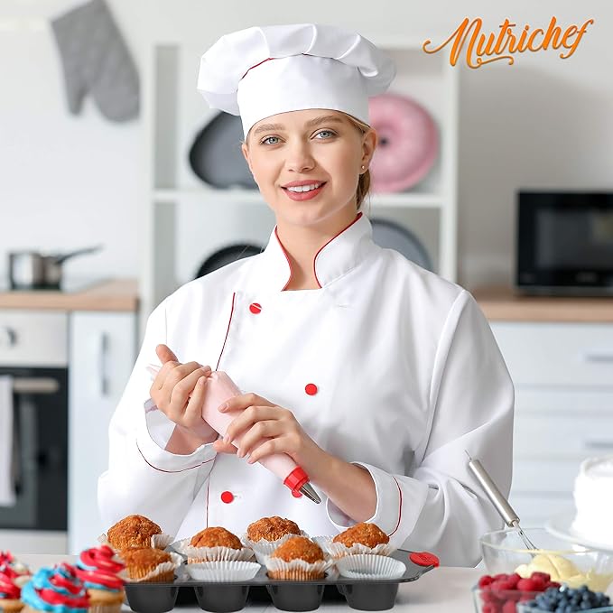 NutriChef Premium 10-Piece Bakeware Set - Flexible Nonstick Carbon Steel, Stylish Red Silicone Handles, Oven Safe Up to 450°F, Dishwasher Safe, Ideal for Baking Cakes, Muffins & More
