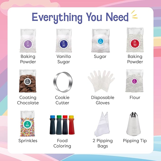 Baketivity Baking Kit Bundle – Unicorn Rainbow Cookies & S’mores Sandwich Cookies by Duff Goldman – DIY Kids Baking Set with Pre-Measured Kosher Ingredients, Decorating Supplies, STEM Activities – Age
