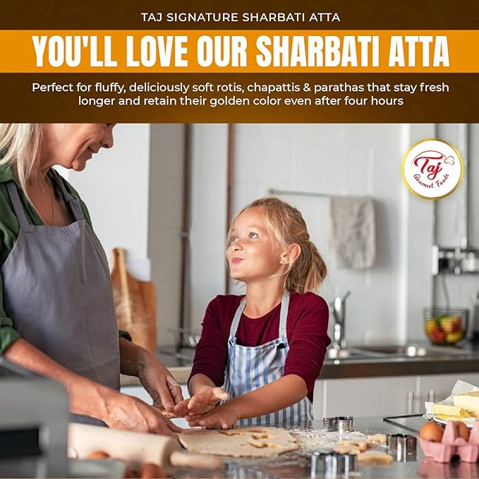 TAJ Signature Sharbati Atta 20-Pounds (Chakki Atta - Stone Ground), 100% Whole Wheat Flour, Chappati Flour