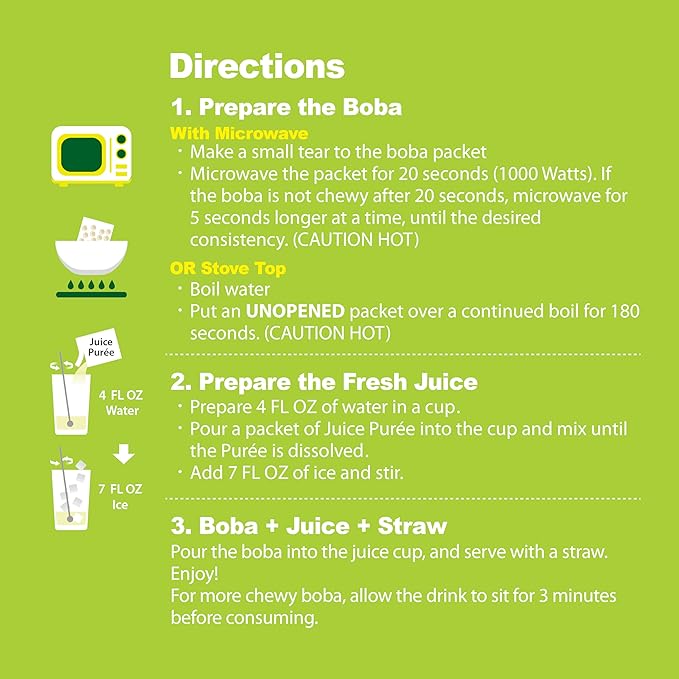 J WAY Instant Boba Bubble Pearl Lemon Juice Drinks Kit with Authentic Crystal Tapioca Boba, Ready in Under One Minute, Paper Straws Included, 3 Servings