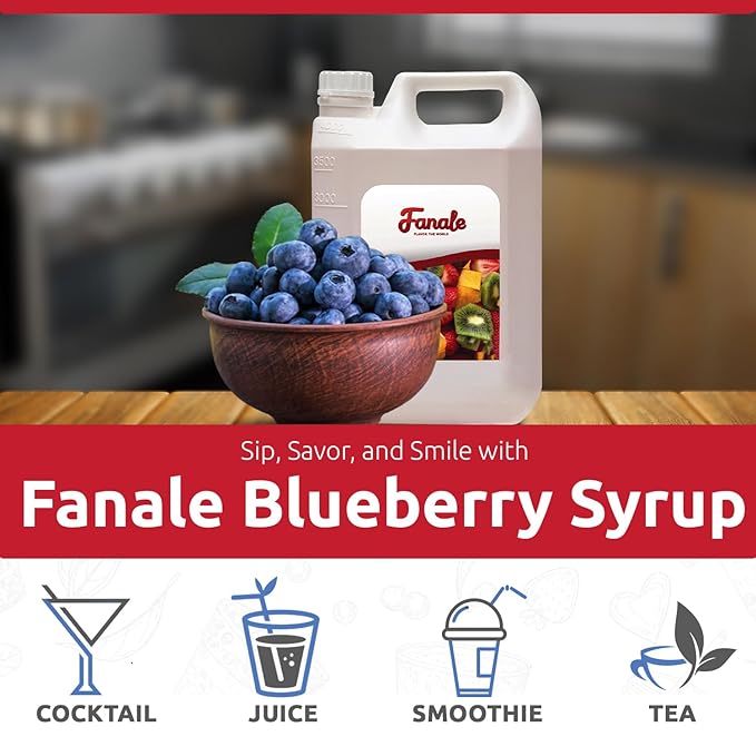 Fanale Premium Flavoring Concentrated Syrup for Bubble Tea 11 lb | Blueberry Flavor Syrup | for Boba Tea, Smoothies, Slushes, Desserts | 11lb | Pack of 4 | SRP170-CS
