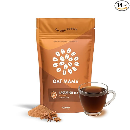 Oat Mama Lactation Tea for Breastfeeding Moms - Chai Spice | Breastfeeding Essentials for Milk Supply Increase | Organic Lactation Support & Postpartum Recovery