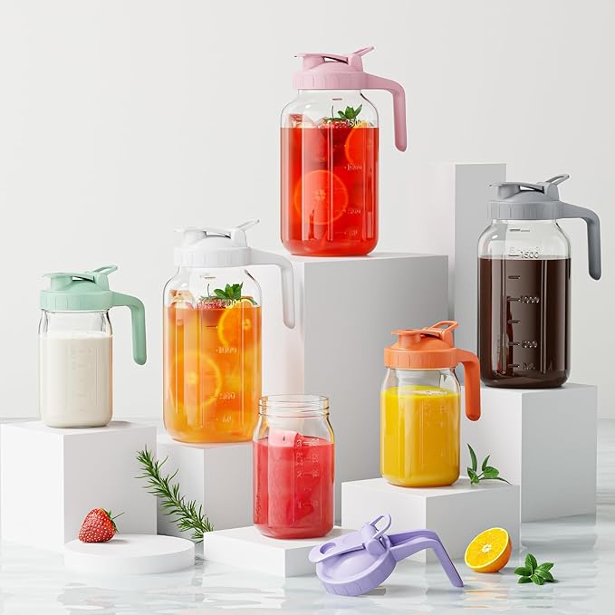 Breast Milk Pitcher Jug - 32 oz Glass Mason Jar Airtight Pitcher with Pour Spout Handle for Breastmilk, Iced Tea, Ice Drinks Storage Container（Green）