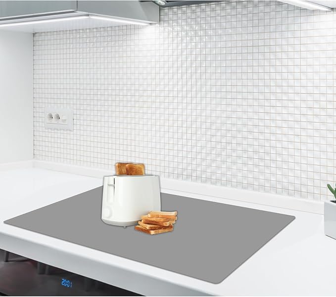 2MM Thick Silicone Countertop Mat, 23.6"x 23.6" Silicone Mats for Kitchen Counter, Nonslip Heat Resistant Mat, Large Kitchen Counter Mats, Waterproof Countertop Protector Light Gray