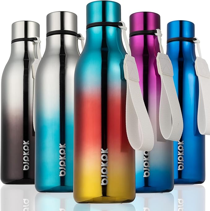 BJPKPK Insulated Water Bottles, 18 oz Stainless Steel Metal Water Bottle with Strap, BPA Free Leak Proof Thermos,Mugs,Flasks, Reusable Water Bottle for Sports & Travel, Caribbean Sunrise