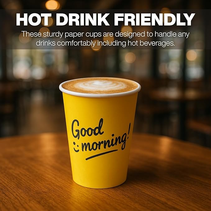 Smygoods Disposable Coffee Cups, To Go Paper Hot Cups, Good Morning Design (12 OZ, 100 Count) For Hot Beverages, Coffee, Tea, Espresso, Cocoa - Vasos Para Cafe