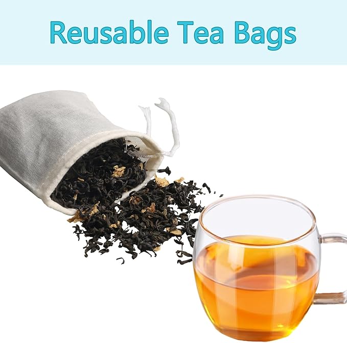 Eketirry Spice Bags, 10pcs Reusable Empty Tea Bags, Muslin Strainer Bags, Soup Bags for Cooking, Natural Cotton Fine Mesh Cheesecloth Bags for Cold Brew Coffee(6 x8Inch)