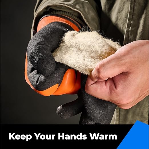 100% Waterproof Gloves for Men and Women, Winter Work Gloves for Cold Weather, Touchsreen, Thermal Insulated Freezer Gloves, With Grip, Orange, Medium
