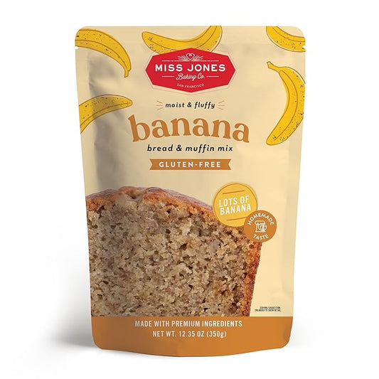 Miss Jones Baking Gluten Free Banana Bread & Muffin Mix - 50% Lower Sugar, Real Banana, Naturally Sweetened Desserts & Treats, 10.57 Ounce (Pack of 1)