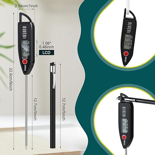 6 Set Waterproof Food Thermometer for Water, Liquid, Candle and Cooking Digital Meat Thermometer with Long Probe Instant Read for Kitchen BBQ Grill Candy (Black)