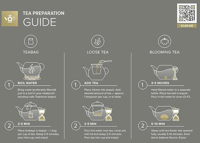 Teabloom Complete Tea Set – Glass Teapot (40 oz), Loose Tea Glass Infuser, 4 Insulated Glass Teacups, Tea Warmer, and 12 Flowering Teas – Elegant Blooming Tea Gift Set