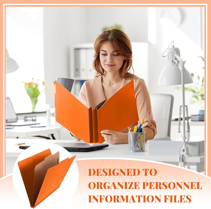 24 Pcs Classification Folders Letter Size, Back to School Supply for Teacher, Student, 1 Divider Pressboard File Folder Bulk with 2 Fasteners, 3.5 Inch Expanding File Organizer (Orange)