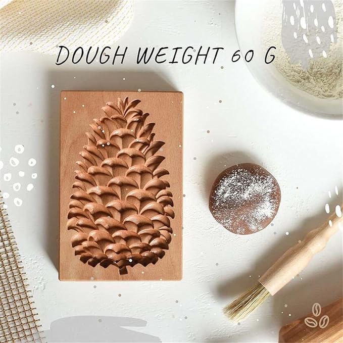 Wooden Cookie Biscuit Mold, 3D Baking Mold, Embossing Craft Decorating Baking Tool, Suitable for Halloween Thanksgiving Christmas Kitchen DIY (Pine Nuts 10 * 8 * 2)