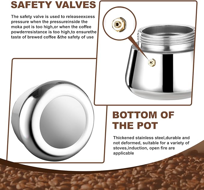 4 Cup Stovetop Espresso Maker Stainless Steel Moka Pot Stove Top Percolator Italian Coffee Makers Capable Mocha Greca Machine Cafe Classic Induction Cookers for Home and Camping 200ml 6.6oz