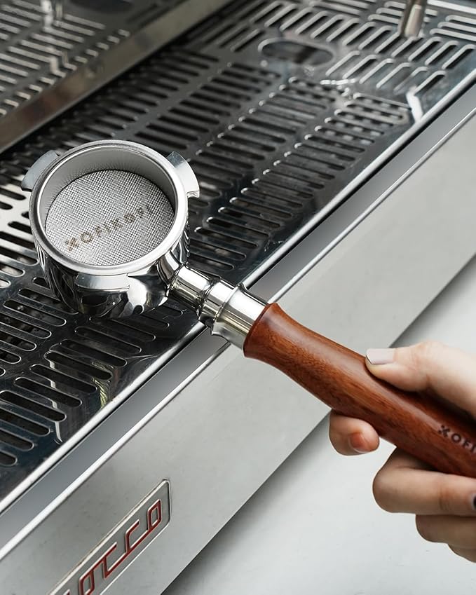 58mm Bottomless Portafilter 2 Ears For E61, Flair 58, ECM, Rocket, Sanremo, Synesso, Slayer, VBM Espresso Machine, Bottomless Naked Portafilter with 18g Filter Basket and Puck Screen - Rosewood