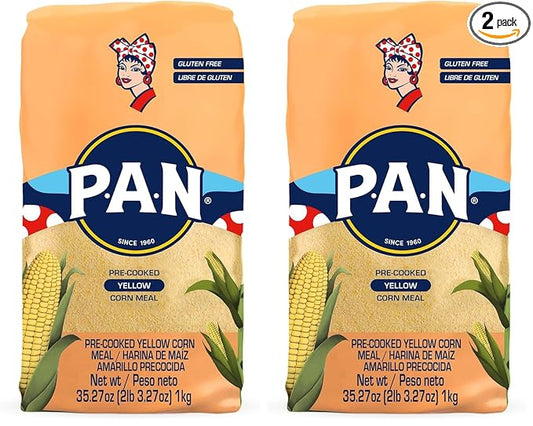 P.A.N. Yellow Corn Meal – Pre-cooked Gluten Free and Kosher Flour for Arepas (2.2 lb/Pack of 2)