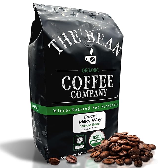 The Bean Organic Coffee Company Water Processed DECAF Milky Way, Medium Roast, Whole Bean Coffee, 5-Pound Bag