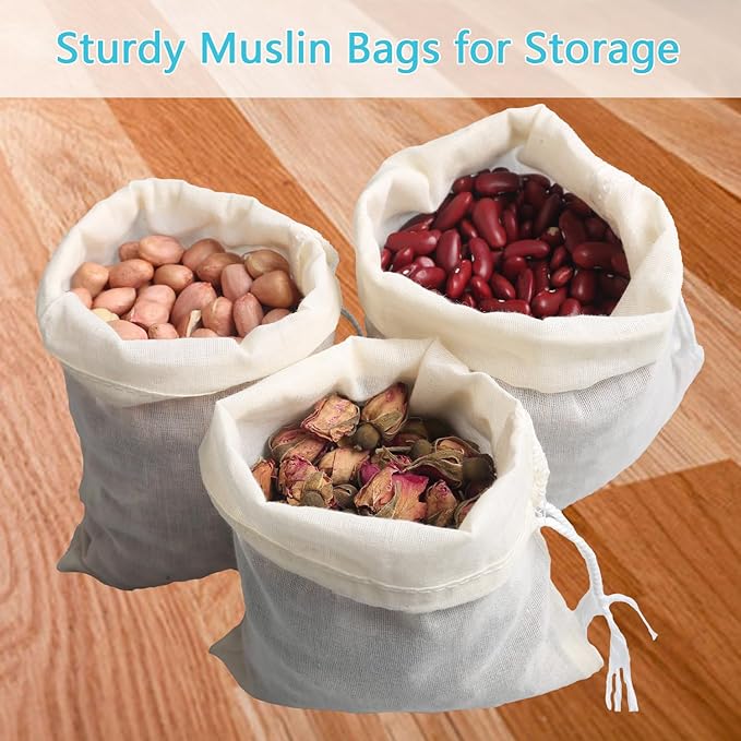 Eketirry Spice Bags, 20pcs Reusable Empty Tea Bags, Muslin Strainer Bags, Soup Bags for Cooking, Natural Cotton Fine Mesh Cheesecloth Bags for Cold Brew Coffee(3 x4" &7 x8")