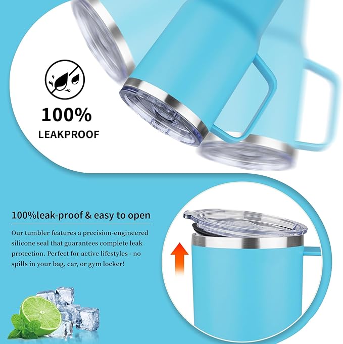 20oz Insulated Tumbler with Handle Stainless Steel Travel Coffee Mug with Lid and Straw Double Wall Vacuum Leak-proof Reusable Thermal Water Cup for Hot and Cold Drinks (Multicolor-4,4 Pack)