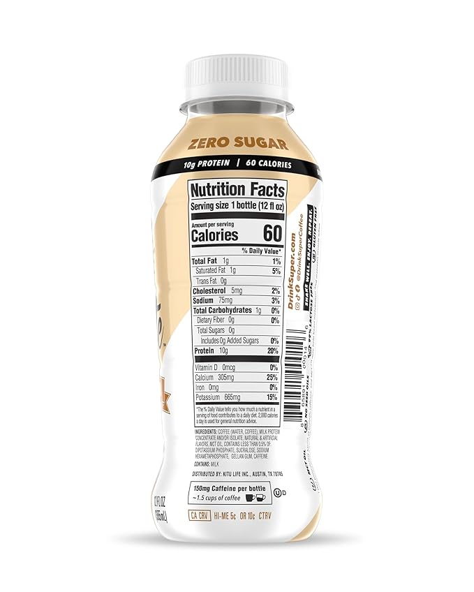 Super Coffee, Ready To Drink Iced Coffee, Vanilla Latte (12 Ounce Bottles, Pack of 12) - Low Net Carbs, No Added Sugar, Keto Friendly, 10g of Protein, Low Calorie, Protein Coffee