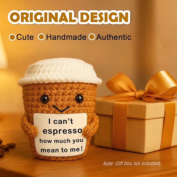 Coffee Lovers Gifts for Women Men, Positive Animals Crochet Espresso Coffee Cup Decor, Cute Funny Gift for Friends, Boyfriend, Girlfriend, Mom, Dad, Coworkers, Birthday Appreciation Present