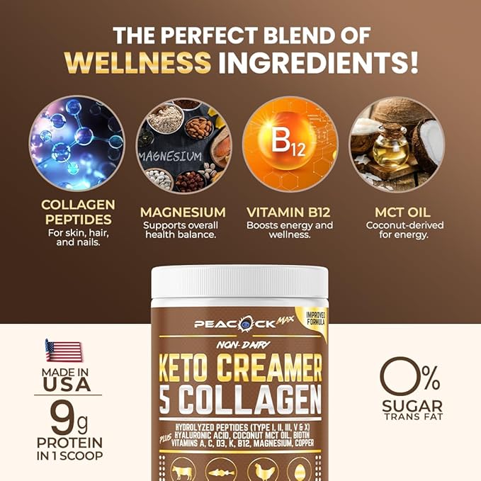 Collagen Keto Creamer Powder, Coconut MCT, Peptides, Unflavored, Hydrolyzed, B12, Magnesium (24.44 Ounces (Pack of 2))