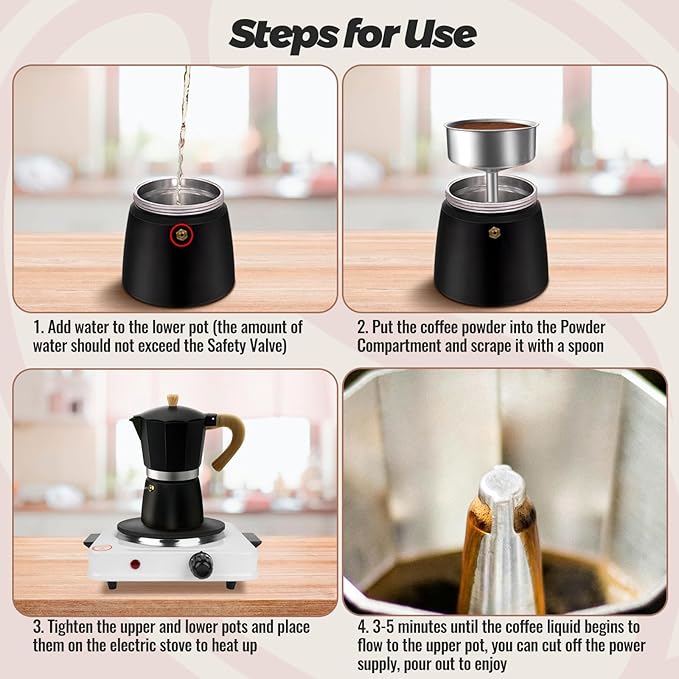 12 Cup Aluminum Moka Pot Classic Stovetop Espresso Coffee Maker 600ml 20oz Coffeemaker Percolator Mocha Pot Greca Coffee Maker Cafe Makers for Italian and Cuban Café Brewing Black