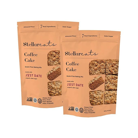 Stellar Eats Grain-Free Coffee Cake Baking Mix | Gluten-Free, Dairy-Free, Plant-Based, Paleo-Friendly, Naturally Sweetened with Date Sugar, Certified Kosher | Almond Flour-Based | 12.6 oz | 2 Pack