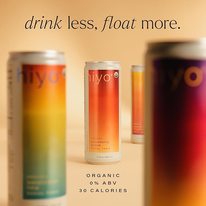 Hiyo Organic Social Tonic- Passion Fruit Tangerine, 12 Pack – N.A. Functional Seltzer, Sparkling Water Crafted with Organic Adaptogens, Nootropics, & Botanicals