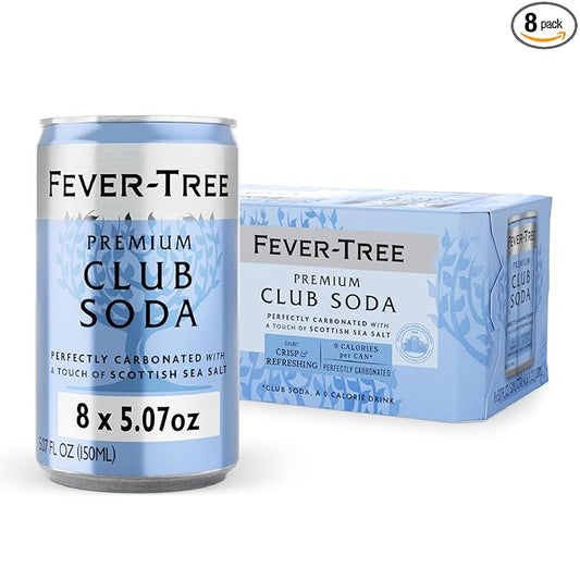 Fever-Tree Club Soda - Premium Quality Mixer - Refreshing Beverage for Cocktails & Mocktails. Naturally Sourced Ingredients, No Artificial Sweeteners or Colors - 5.1 Fl Oz Cans - Pack of 8