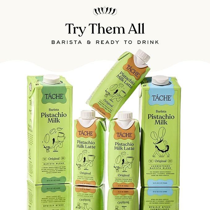 Táche Pistachio Milk, Original Vegan Barista Pistachio Creamer with No Added Oil, Frothy, Perfect Pistachio Cream for Coffee and Lattes, Plant-Based Dairy Alternative, (32oz, 6-Pack)